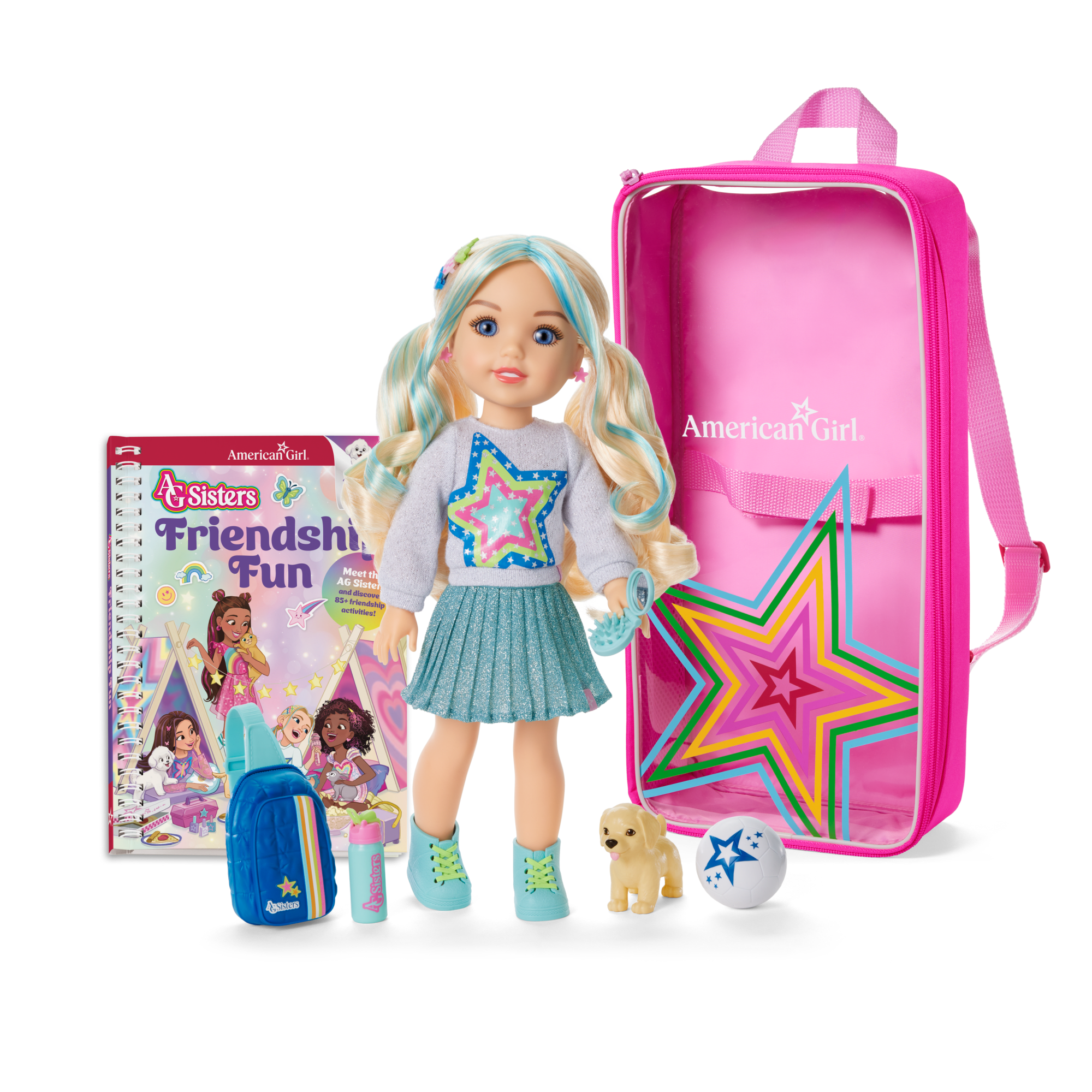 AG Sisters Jozette Doll. Book & Doll Carrier