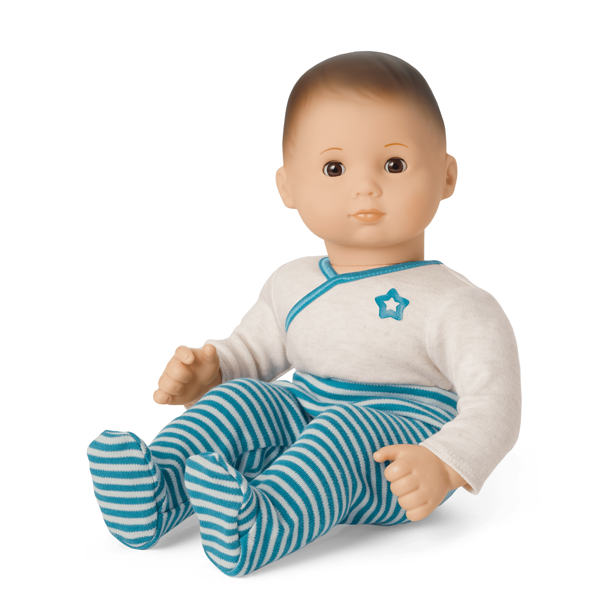 Bitty Baby Doll #2 with brown hair in Soft Blue