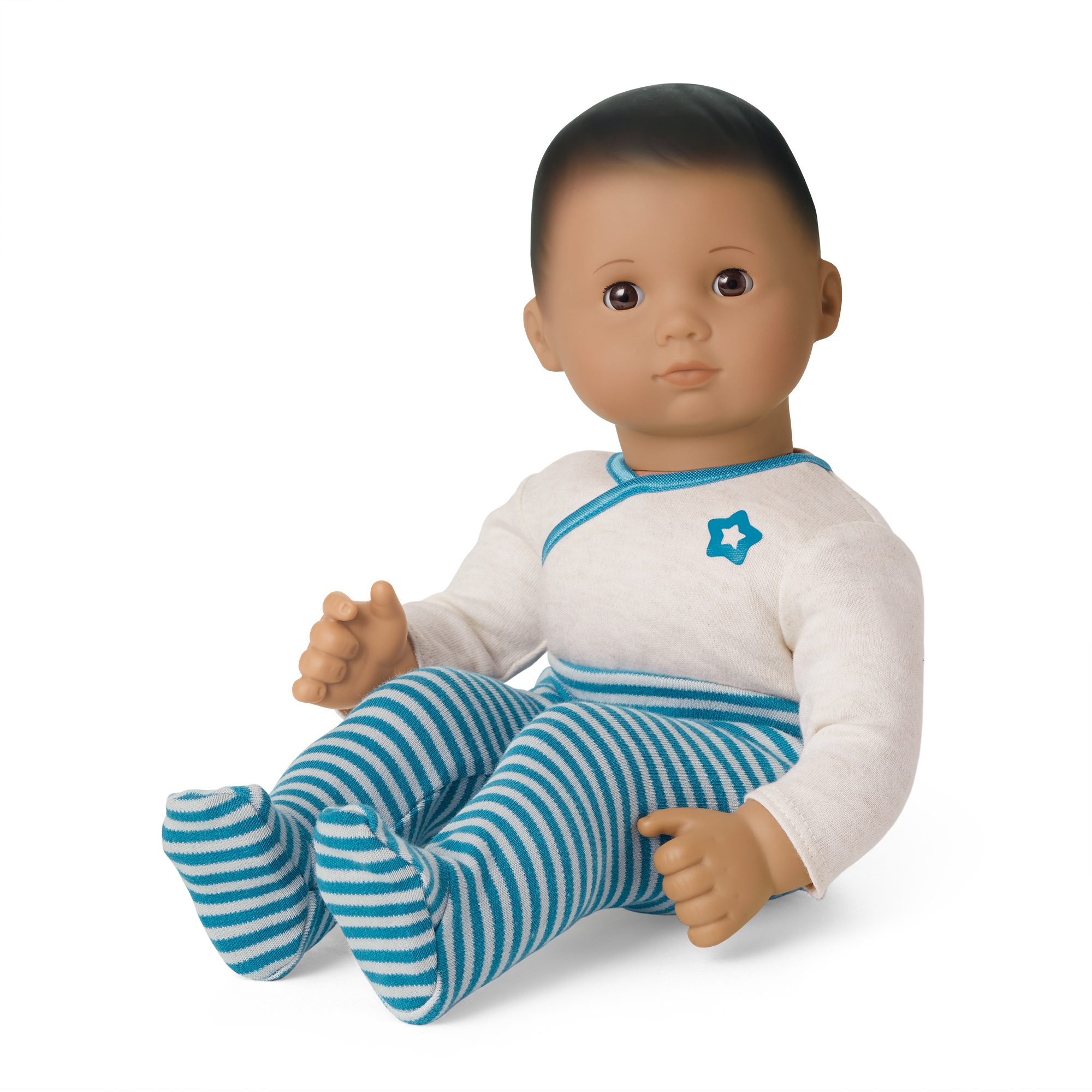 Bitty Baby Doll #5 with dark brown hair in Soft Blue